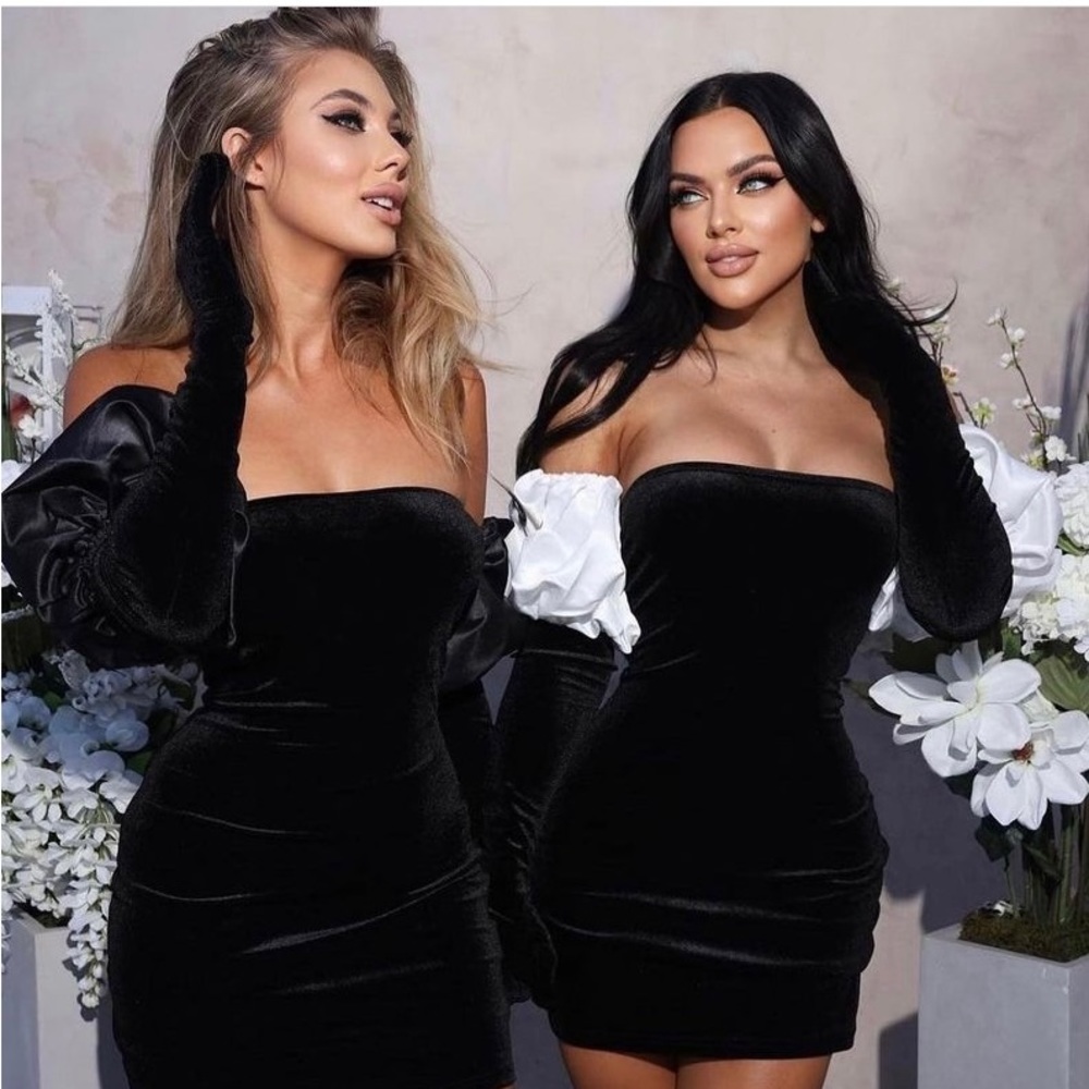 Black strapless velvet dress